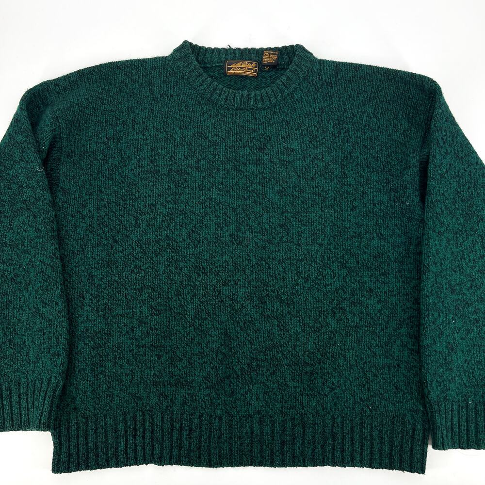 Vintage Mens Eddie Bauer Forest Green Wool Crewneck Sweater Size XL